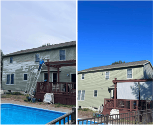 before and after photo of painting a house